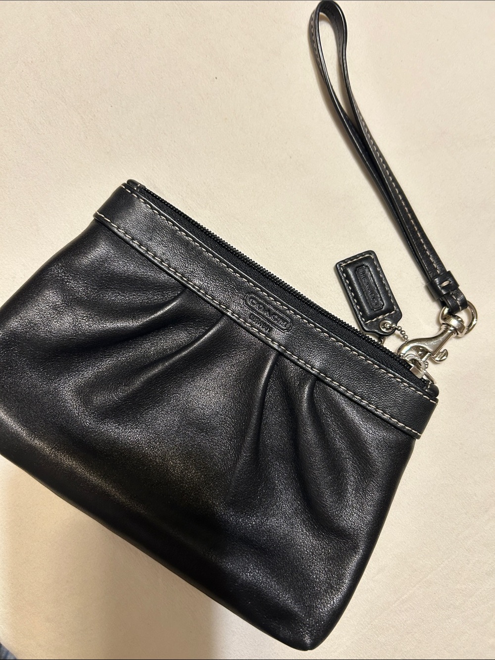 Coach Black Leather Wristlet Clutch with Removable Strap